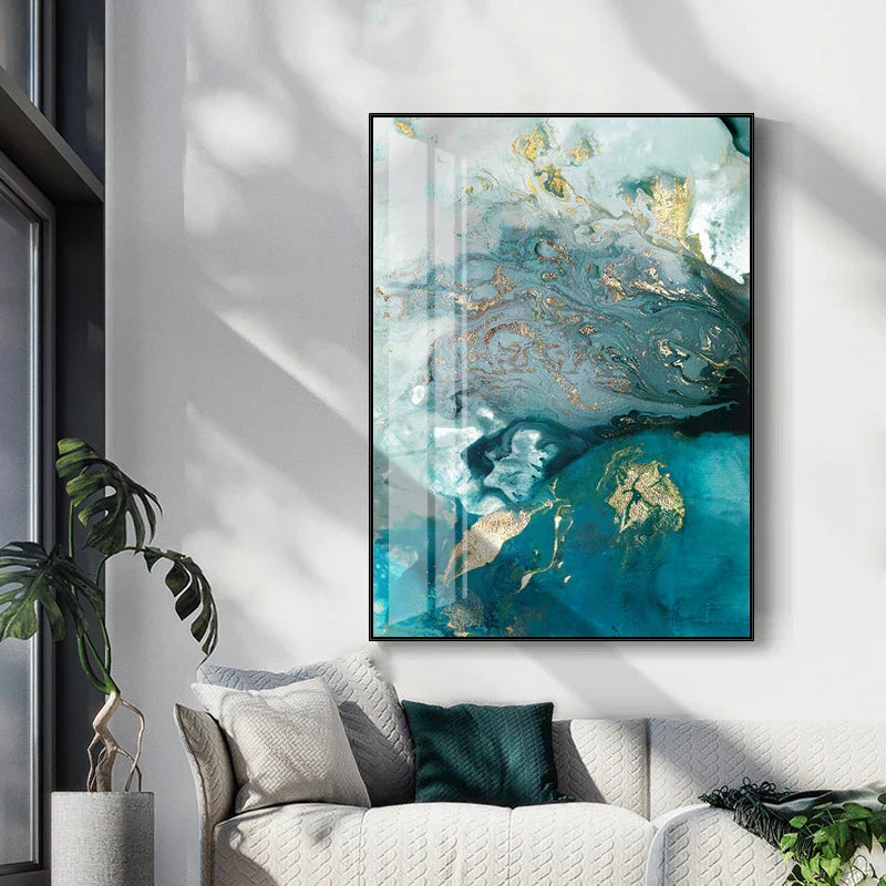Abstrakt Aqua Blau Grün Jade Gold Flüssig Marmor Druck Wandkunst Fine Art Leinwanddrucke Bilder Für Luxuriöse Wohnzimmer Kunstdekoration | Brehn