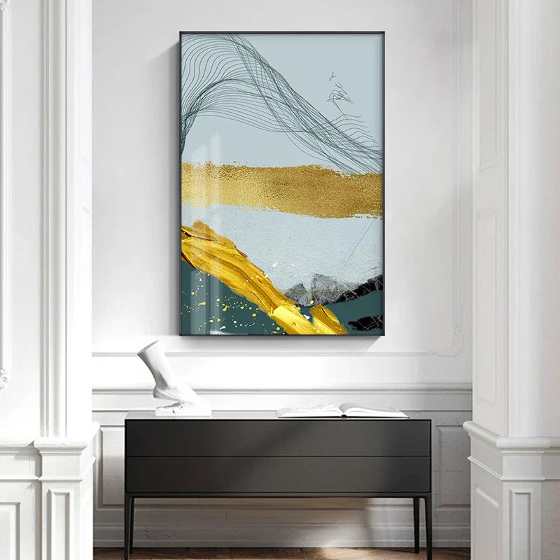 Blaue Goldene Minimalistische Wandkunst Feine Kunst Leinwanddrucke Skandinavische Abstrakte Bilder Für Moderne Wohnung Wohnzimmer Home Office Dekor
