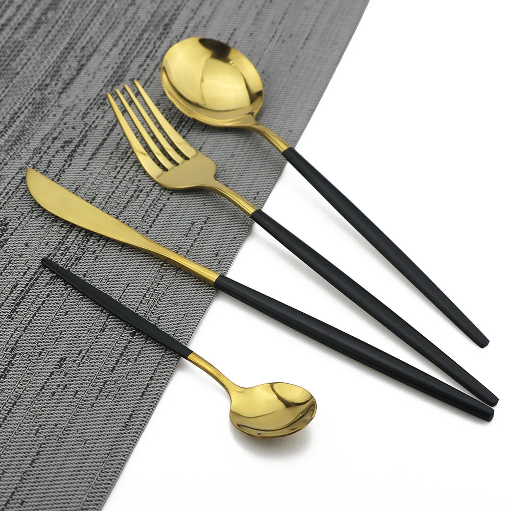 Brehn | Luxus Schwarz-Gold Edelstahl Besteckset - für Elegante Mahlzeiten