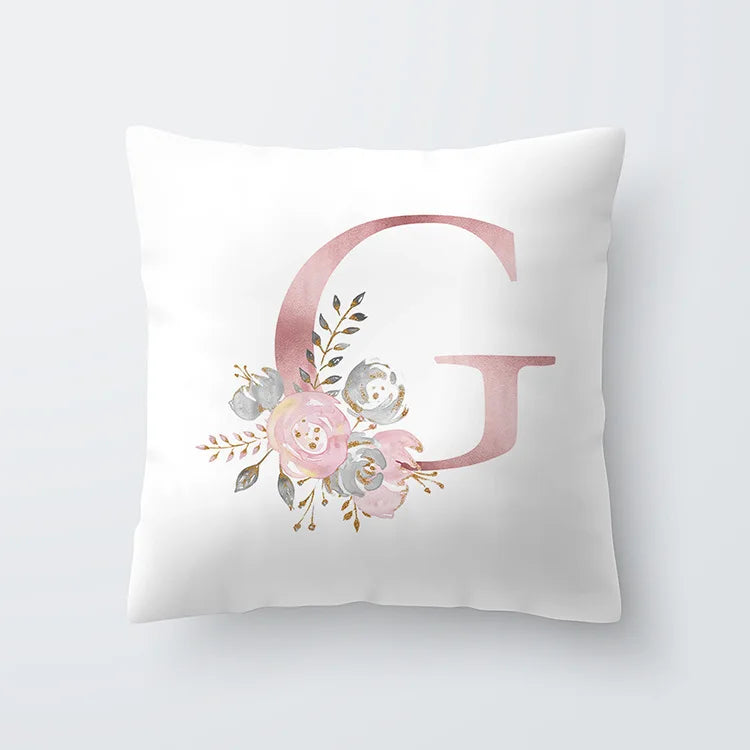 Rosa Goldene Florale Buchstaben Kissenbezug 45x45cm Kissenbezug Für Wohnzimmer Sofa Wurfkissen Polyester Baumwolle Quadratische Kissenbezüge | Brehn