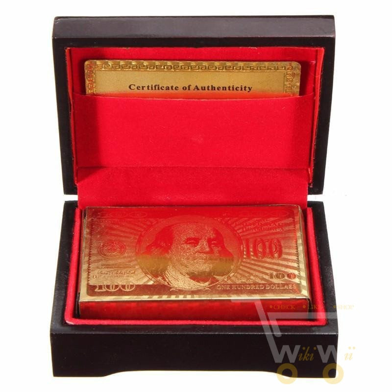 24K vergoldete Spielkarte mit Holz - Style Box
