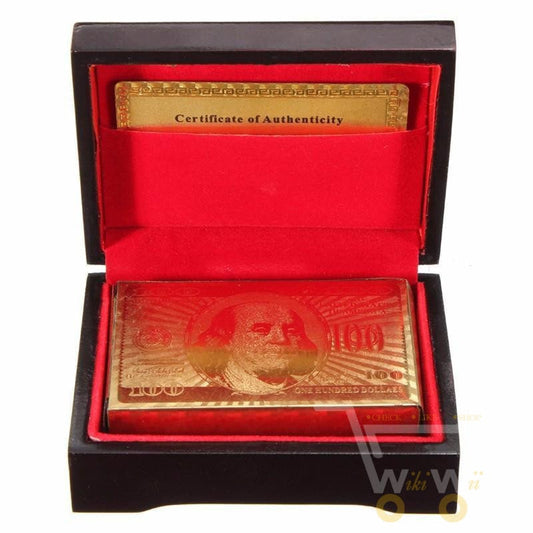 24K vergoldete Spielkarte mit Holz - Style Box