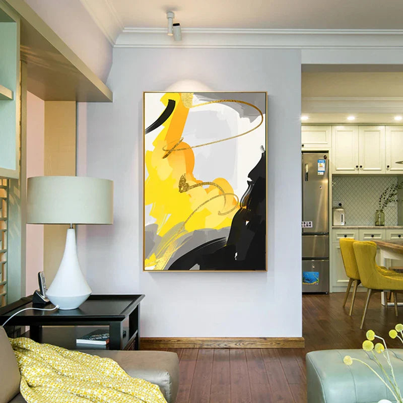 Farbenfrohe Abstrakte Gelb Grau Wandkunst Feine Kunst Leinwanddrucke Bilder Für Moderne Wohnung Wohnzimmer Esszimmer Zeitgenössische Wohnkultur | Brehn