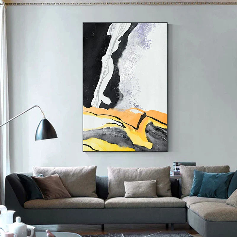 Farbenfrohe Abstrakte Gelb Grau Wandkunst Feine Kunst Leinwanddrucke Bilder Für Moderne Wohnung Wohnzimmer Esszimmer Zeitgenössische Wohnkultur | Brehn