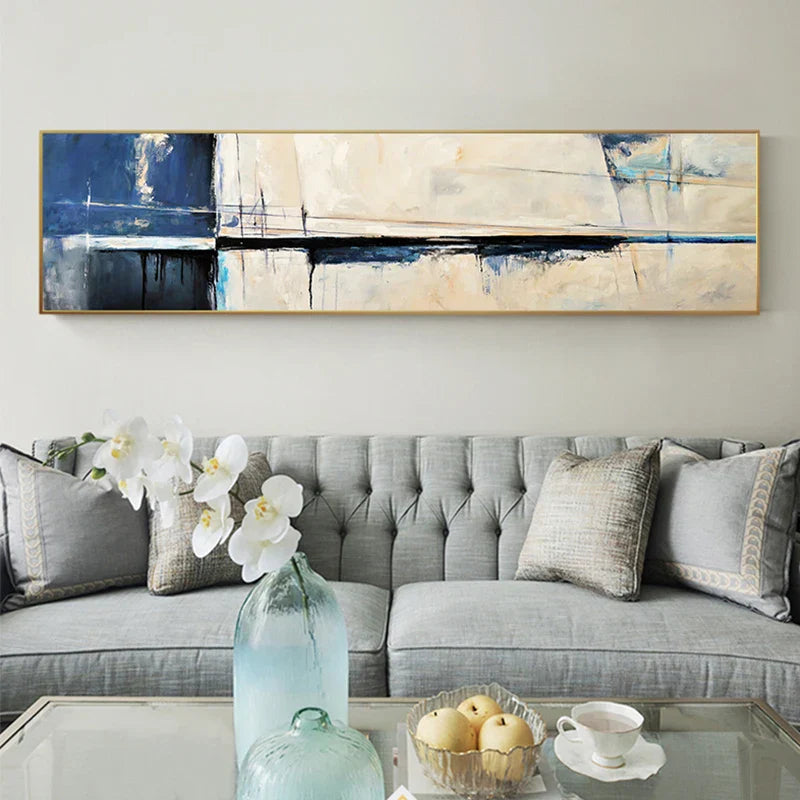 Blaue Beige Breite Format Vintage Abstrakte Wandkunst Fine Art Leinwanddruck Moderne Kunst Für Wohnzimmer Über Dem Sofa Bild Für Über Dem Bett