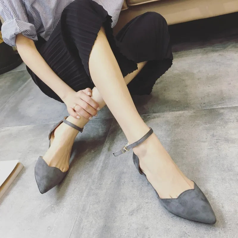 Damen Schnallenriemen Niedrige Absätze Pumps Spitzes Fußbett D'Orsay Absatz Schuhe Einzelschuh Blau