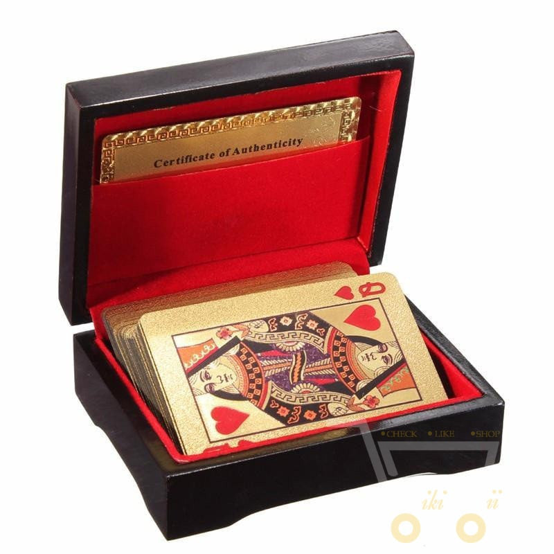 24K vergoldete Spielkarte mit Holz - Style Box