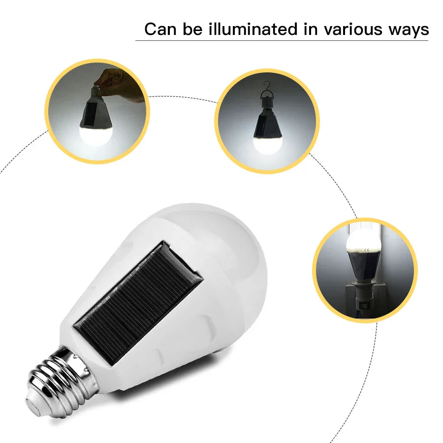 Brehn | Solonight Solar LED Glühbirne mit E27 Fassung | 7W/12W | Wiederaufladbar & Wasserdicht | Für Camping, Garten & Notlicht