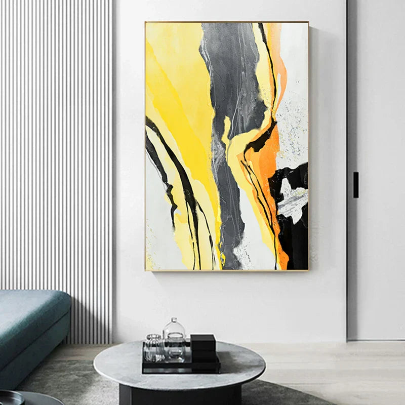 Farbenfrohe Abstrakte Gelb Grau Wandkunst Feine Kunst Leinwanddrucke Bilder Für Moderne Wohnung Wohnzimmer Esszimmer Zeitgenössische Wohnkultur | Brehn
