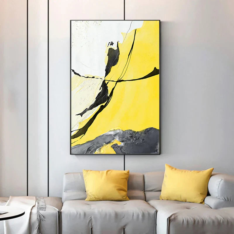Farbenfrohe Abstrakte Gelb Grau Wandkunst Feine Kunst Leinwanddrucke Bilder Für Moderne Wohnung Wohnzimmer Esszimmer Zeitgenössische Wohnkultur | Brehn
