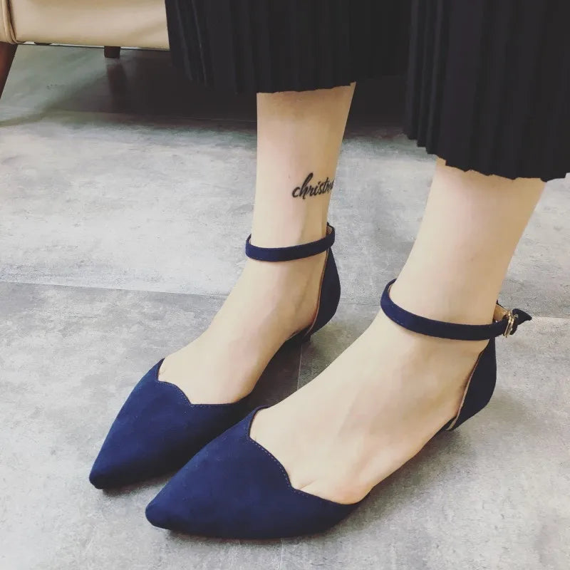 Damen Schnallenriemen Niedrige Absätze Pumps Spitzes Fußbett D'Orsay Absatz Schuhe Einzelschuh Blau