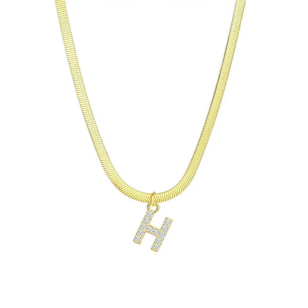 Brehn | Zierliches Diamantbuchstaben-Halskette Herringbone