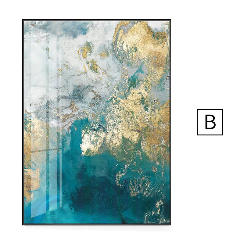 Abstrakt Aqua Blau Grün Jade Gold Flüssig Marmor Druck Wandkunst Fine Art Leinwanddrucke Bilder Für Luxuriöse Wohnzimmer Kunstdekoration | Brehn