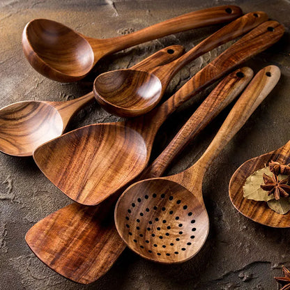 TeakChef 7-teiliges Küchenutensilien-Set Premium Teak-Werkzeuge | Brehn