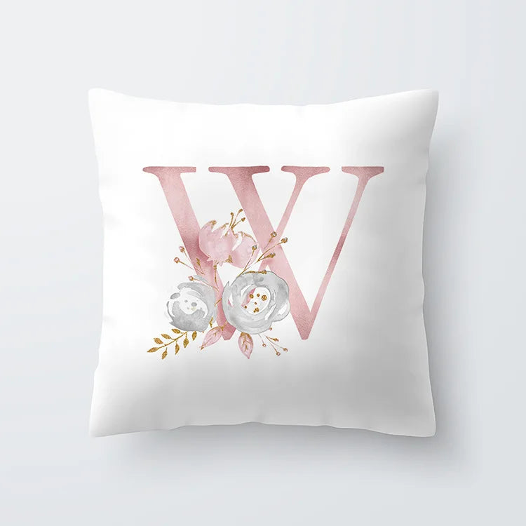 Rosa Goldene Florale Buchstaben Kissenbezug 45x45cm Kissenbezug Für Wohnzimmer Sofa Wurfkissen Polyester Baumwolle Quadratische Kissenbezüge | Brehn