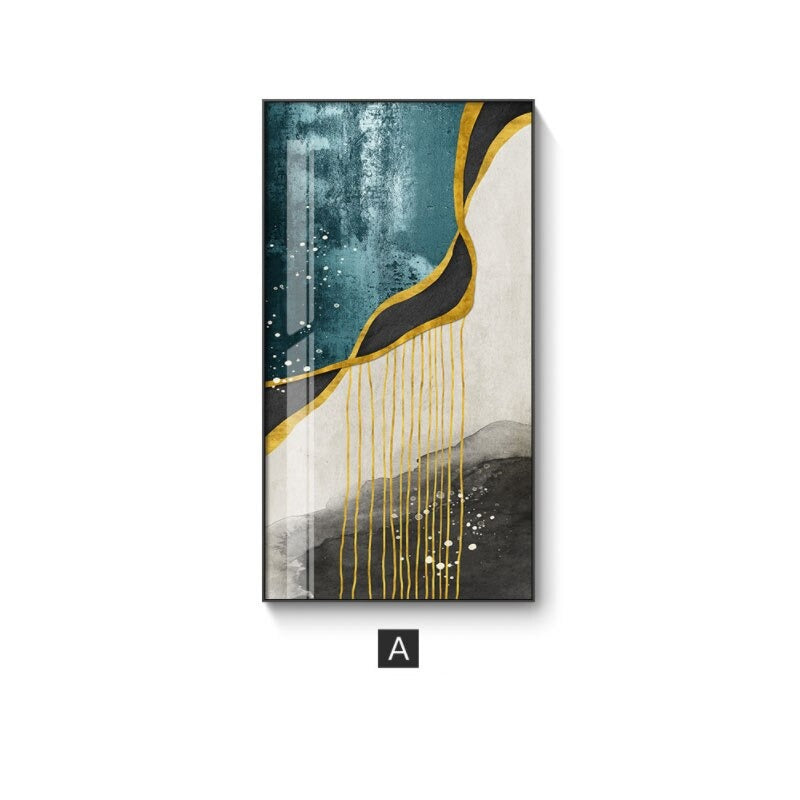 Abstrakte Goldene Regen Vertikale Format Wandkunst Fine Art Leinwanddrucke Bilder Für Eingangsbereich Empfang Wohnzimmer Kunst Dekor | Brehn