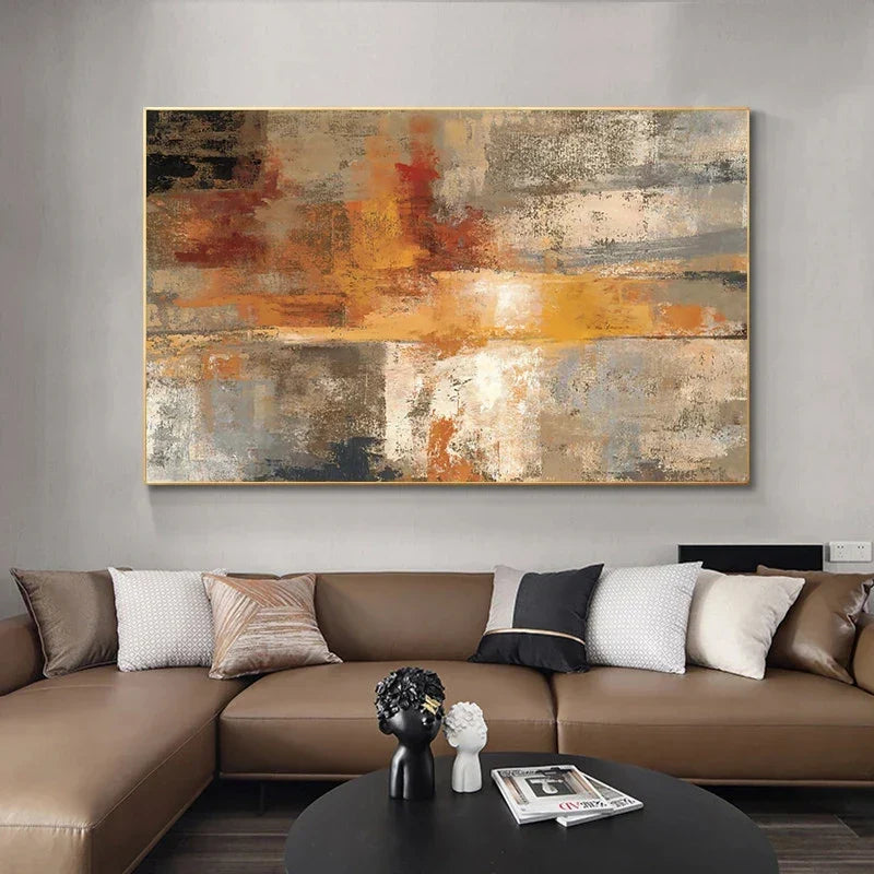 Großformatige abstrakte Wandkunst Fine Art Leinwanddrucke Beige Grau Orange Neutrale Farbe Zeitgenössische Wanddekoration Bild für moderne Wohnzimmerdekoration | Brehn