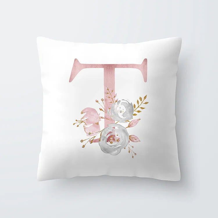 Rosa Goldene Florale Buchstaben Kissenbezug 45x45cm Kissenbezug Für Wohnzimmer Sofa Wurfkissen Polyester Baumwolle Quadratische Kissenbezüge | Brehn