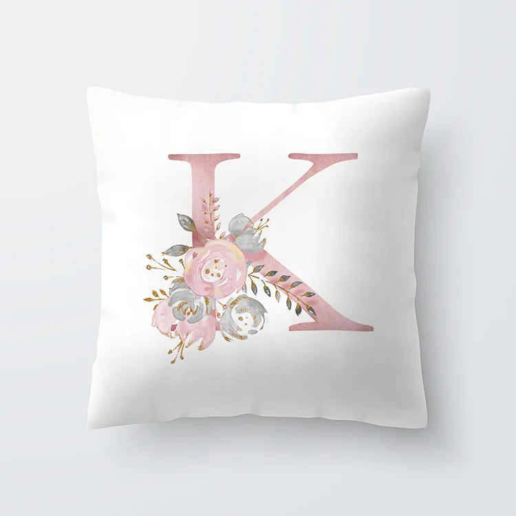 Rosa Goldene Florale Buchstaben Kissenbezug 45x45cm Kissenbezug Für Wohnzimmer Sofa Wurfkissen Polyester Baumwolle Quadratische Kissenbezüge | Brehn