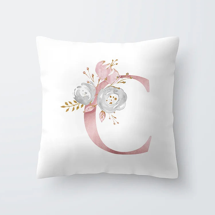 Rosa Goldene Florale Buchstaben Kissenbezug 45x45cm Kissenbezug Für Wohnzimmer Sofa Wurfkissen Polyester Baumwolle Quadratische Kissenbezüge | Brehn