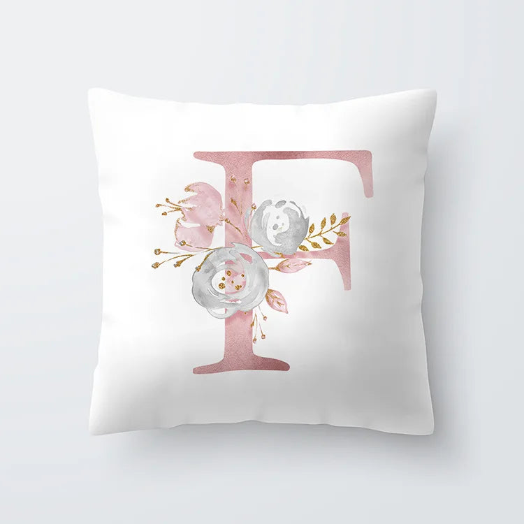 Rosa Goldene Florale Buchstaben Kissenbezug 45x45cm Kissenbezug Für Wohnzimmer Sofa Wurfkissen Polyester Baumwolle Quadratische Kissenbezüge | Brehn