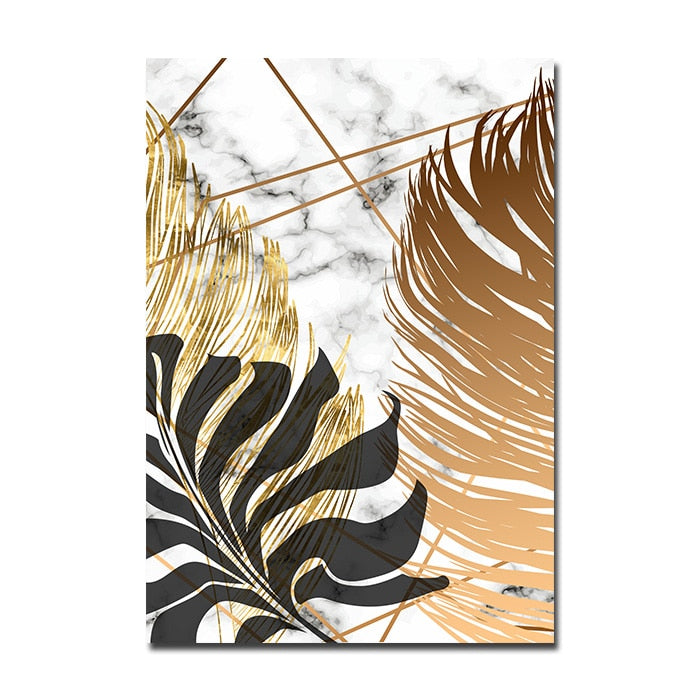 Nordic Tropical Gold Leaves Abstract Wall Art Posters Fine Art Canvas Prints Pictures Für Modern Apartment Wohnzimmer Dekor