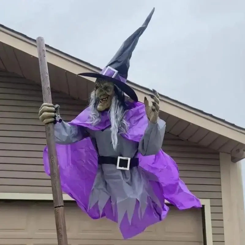 SpookFlight Fliegende Hexe – Bewegliche Halloween-Dekoration mit Licht und Sound