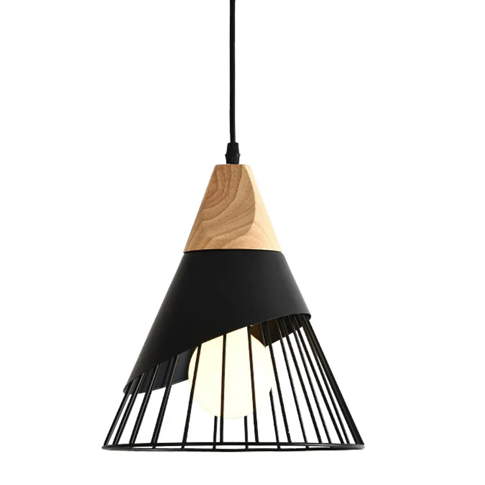 Vintage Pendelleuchte mit Kabel – Industrielle Hängelampe aus Metall und Holz | Brehn