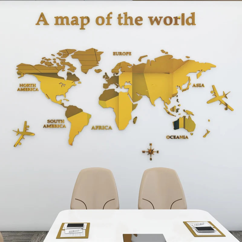 Weltkarte 3D Wandmural Kristallgespiegelte Acryl-Weltkarte Wandaufkleber für Büro Wohnzimmer Kinderzimmer kreative DIY Wohnkultur | Brehn