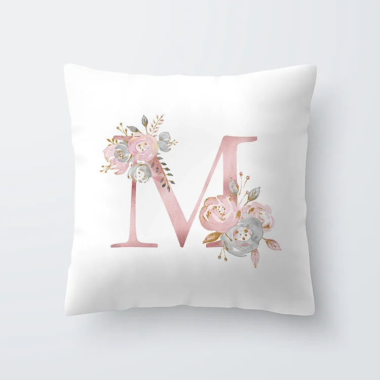 Rosa Goldene Florale Buchstaben Kissenbezug 45x45cm Kissenbezug Für Wohnzimmer Sofa Wurfkissen Polyester Baumwolle Quadratische Kissenbezüge | Brehn