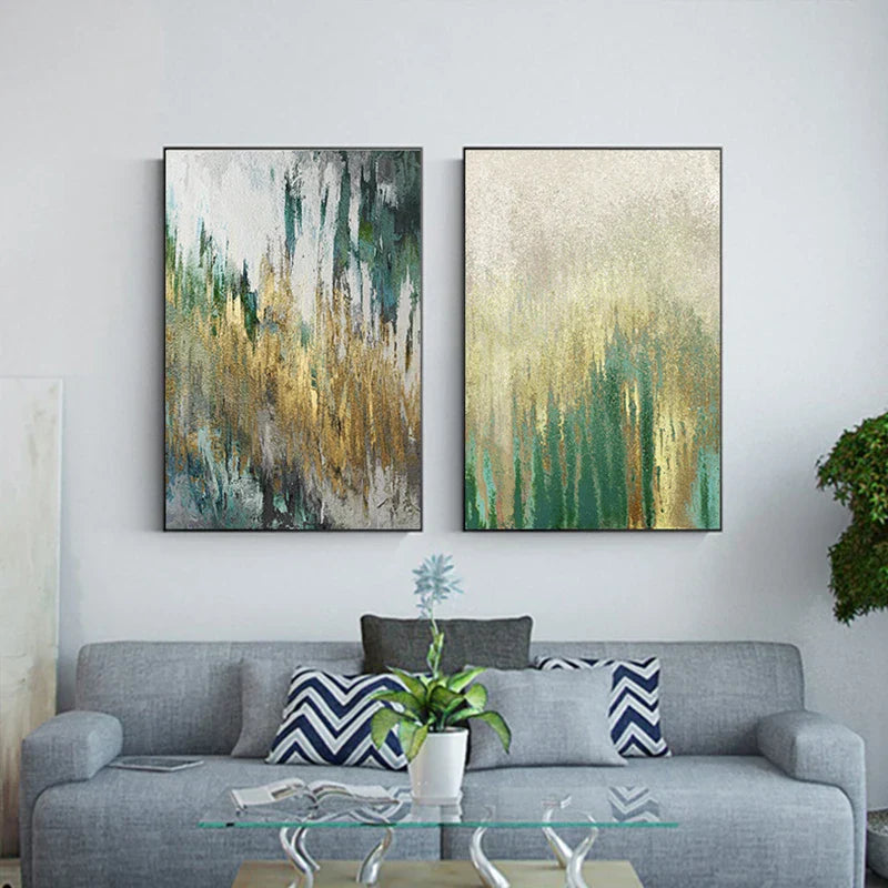 Grün Beige Goldene Abstrakte Wandkunst Feine Kunst Leinwand Drucke Bilder Für Modernes Apartment Wohnzimmer Esszimmer Kunst Dekor | Brehn