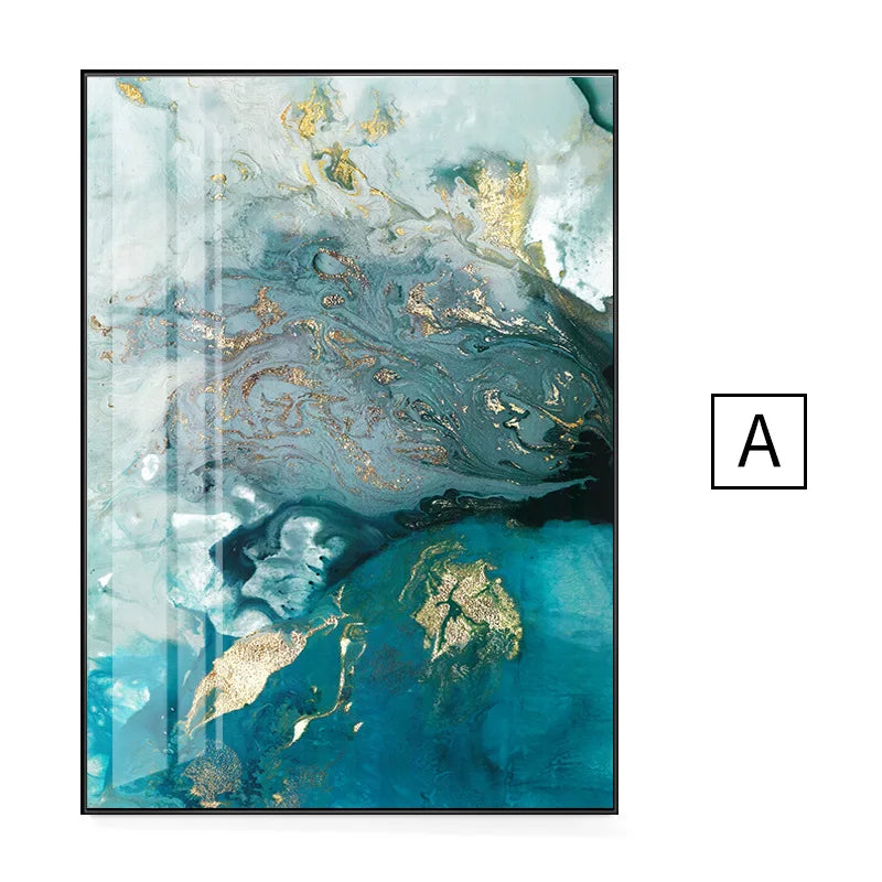 Abstrakt Aqua Blau Grün Jade Gold Flüssig Marmor Druck Wandkunst Fine Art Leinwanddrucke Bilder Für Luxuriöse Wohnzimmer Kunstdekoration | Brehn