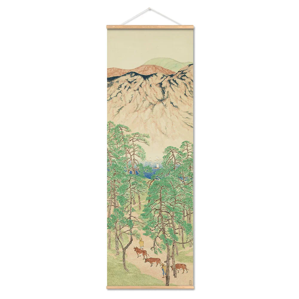 Japanische Ou-Mi Ukiyoe Scroll Druck Poster Landschaft Wandkunst Bilder Wohnzimmer Vintage Malerei Bauernhaus Wohnkultur