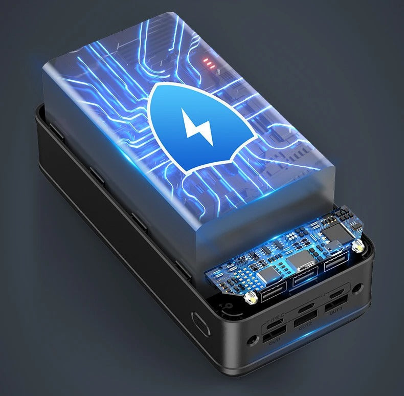 Brehn | 50.000mAh Ultra-Hochleistungs-Powerbank – Super Schnellladen für Telefone, Tablets & Laptops