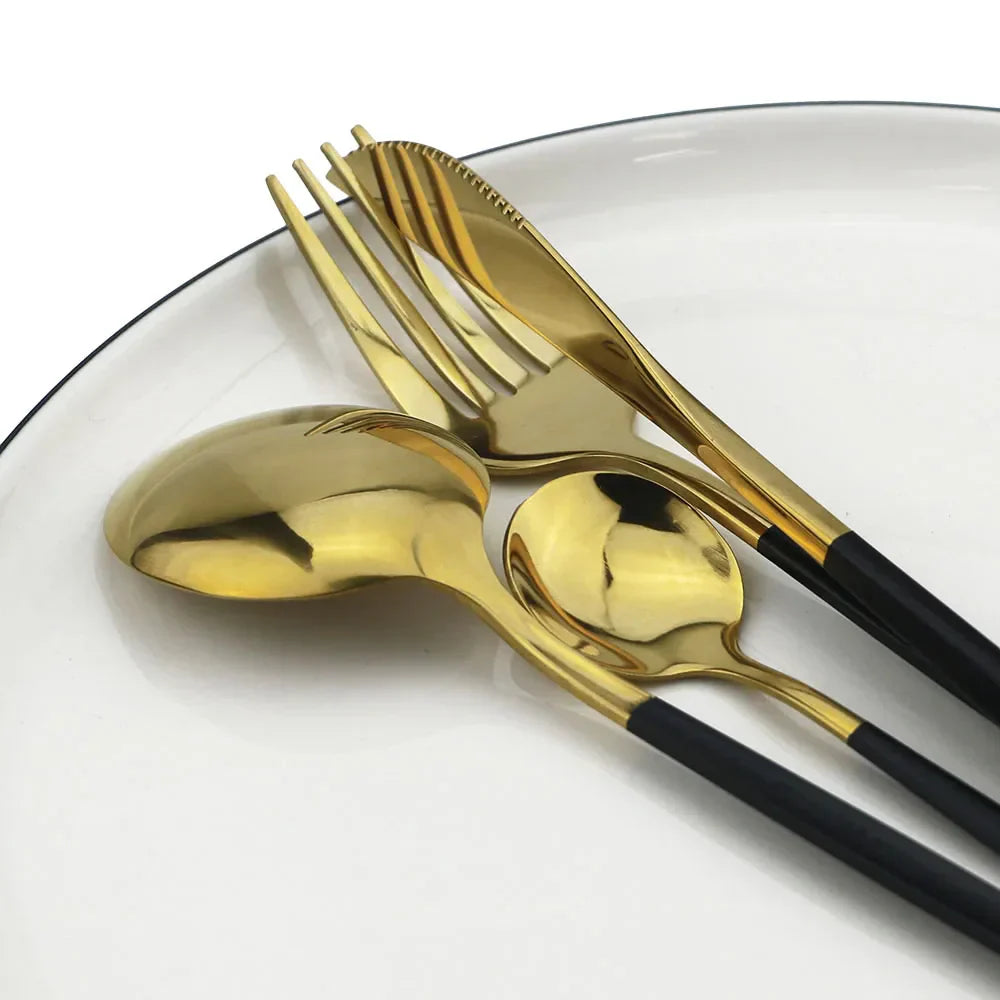 Brehn | Luxus Schwarz-Gold Edelstahl Besteckset - für Elegante Mahlzeiten