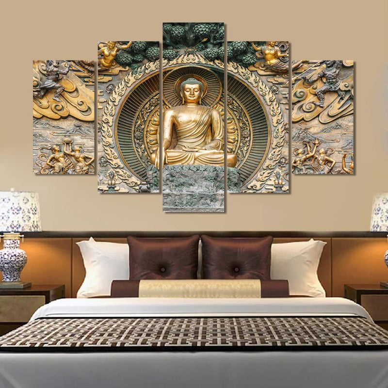 5-teilige abstrakte Lingshan Buddha-Statue - Leinwand Wandkunst Gemälde