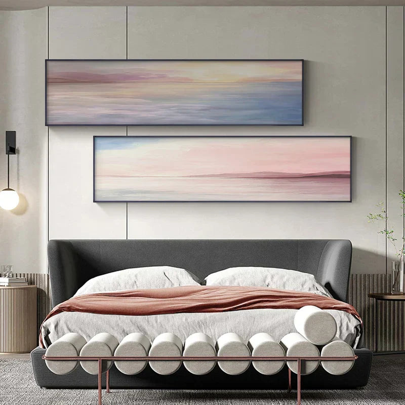 Pastellblau Rosa Lila Abstrakte Landschaft Wandkunst Feine Kunst Leinwanddrucke Breitformatbilder Für das Schlafzimmer Über dem Bett Oder Über dem Sofa | Brehn