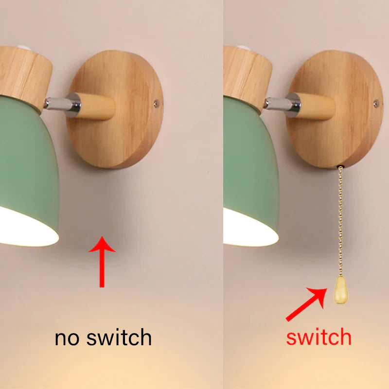 Brehn | LumoNord Macaron Wandleuchte | Holz & Metall | 90° schwenkbarer Lampenkopf | Skandinavisches Design | E27-Fassung (ohne Glühbirne)