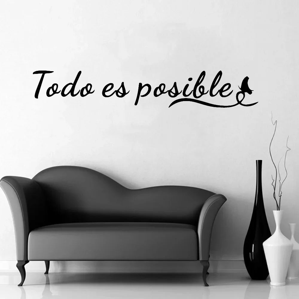 Todo Es Posible Inspirierende spanische Phrase Zitat Wandaufkleber Alles ist möglich Wandtattoo Abnehmbar Abziehen und Kleben Kreative DIY Wohnkultur | Brehn