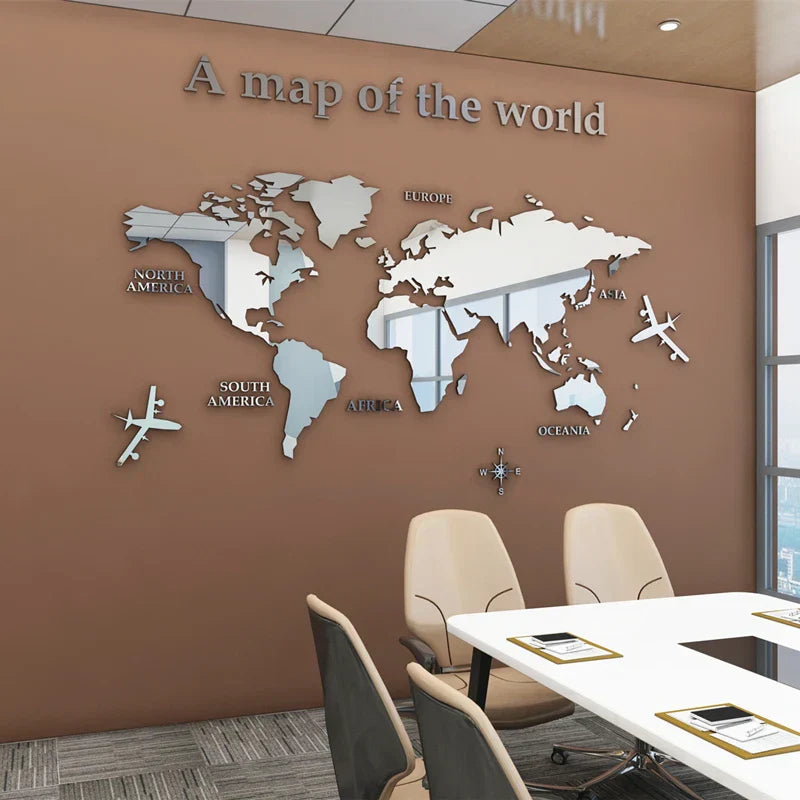 Weltkarte 3D Wandmural Kristallgespiegelte Acryl-Weltkarte Wandaufkleber für Büro Wohnzimmer Kinderzimmer kreative DIY Wohnkultur | Brehn