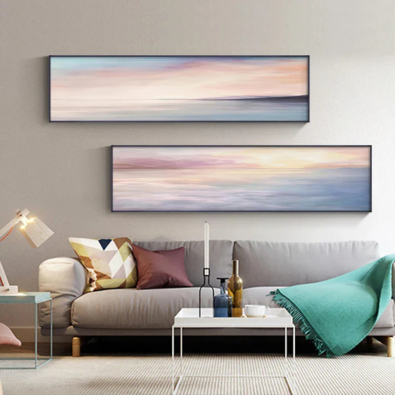 Pastellblau Rosa Lila Abstrakte Landschaft Wandkunst Feine Kunst Leinwanddrucke Breitformatbilder Für das Schlafzimmer Über dem Bett Oder Über dem Sofa | Brehn