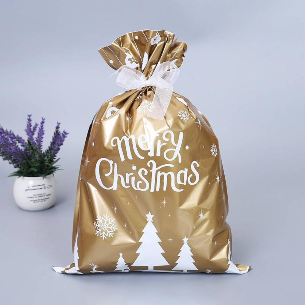 Brehn | Wiederverwendbare Weihnachtsgeschenktaschen aus Aluminiumfolie – Umweltfreundliche Verpackung in verschiedenen Größen mit silbernem Band