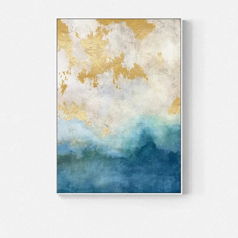 Blaue Goldene Ozeanspray Seestandsabstrakte Wandkunst Feine Kunst Leinwanddrucke Marmor Bilder Für Wohnzimmer Esszimmer Kunst Für zeitgenössische Innenräume