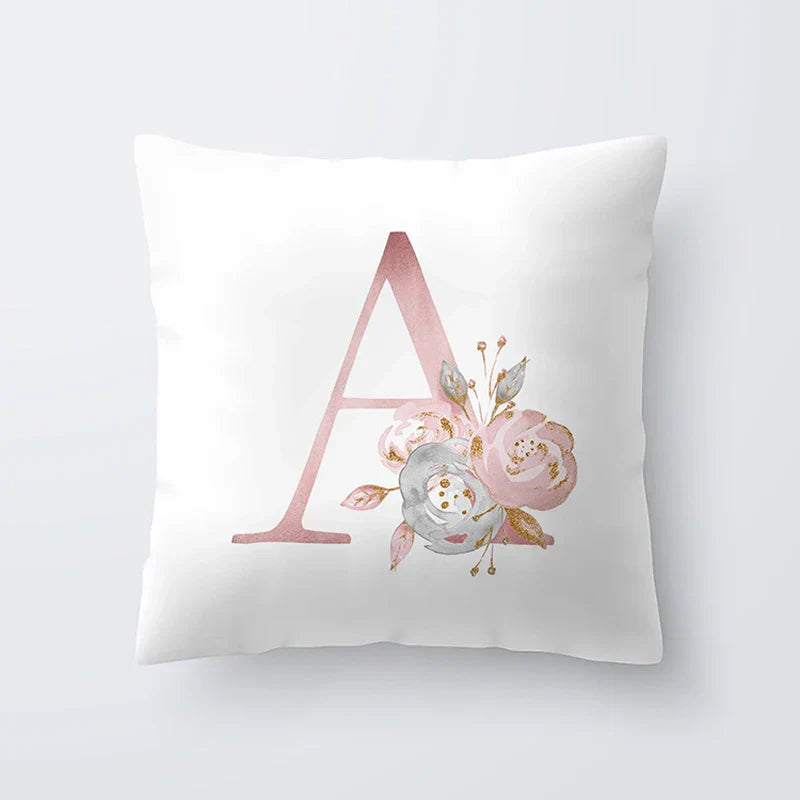 Rosa Goldene Florale Buchstaben Kissenbezug 45x45cm Kissenbezug Für Wohnzimmer Sofa Wurfkissen Polyester Baumwolle Quadratische Kissenbezüge | Brehn