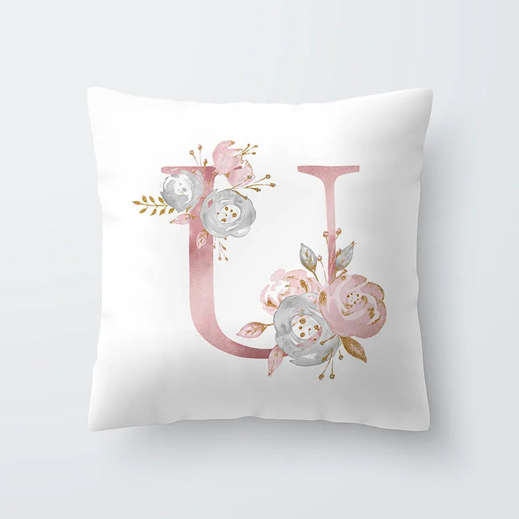 Rosa Goldene Florale Buchstaben Kissenbezug 45x45cm Kissenbezug Für Wohnzimmer Sofa Wurfkissen Polyester Baumwolle Quadratische Kissenbezüge | Brehn