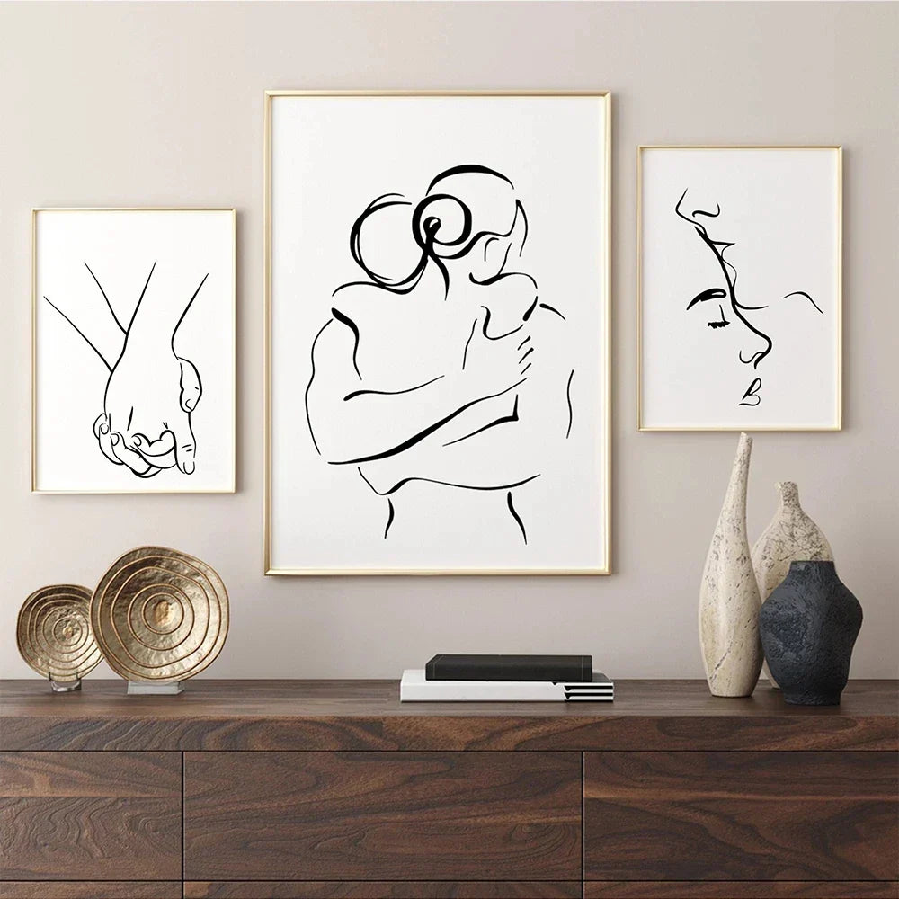 Romantische Liebhaber Minimalistische Figur Kunst Linienkunst Wandkunst Feine Kunst Leinwanddrucke Bilder Für Schlafzimmer Wohnzimmer Bürodekoration | Brehn