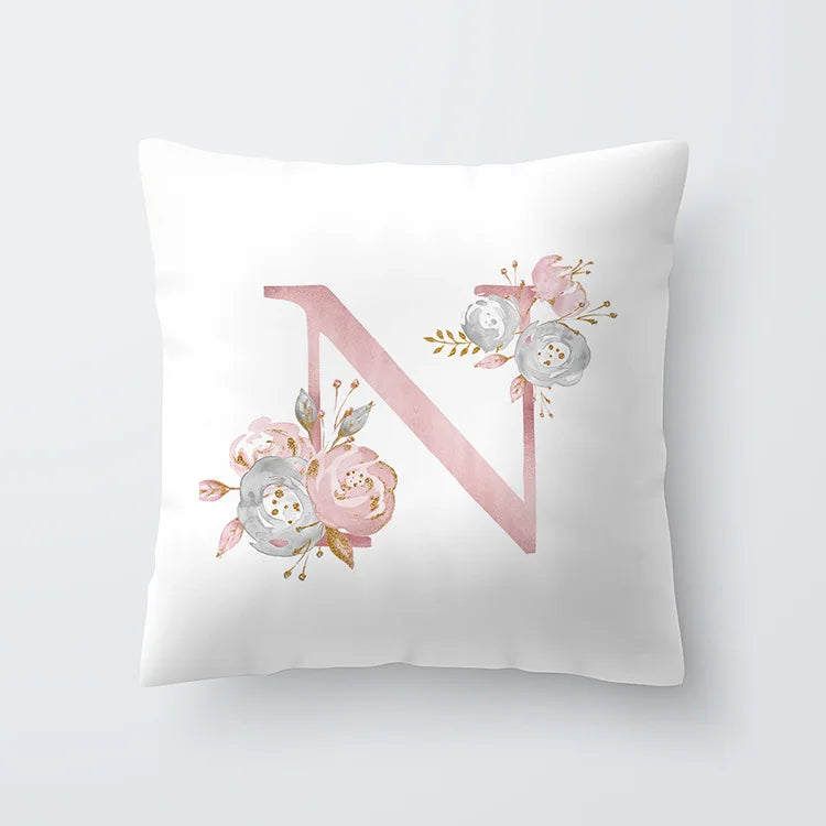 Rosa Goldene Florale Buchstaben Kissenbezug 45x45cm Kissenbezug Für Wohnzimmer Sofa Wurfkissen Polyester Baumwolle Quadratische Kissenbezüge | Brehn