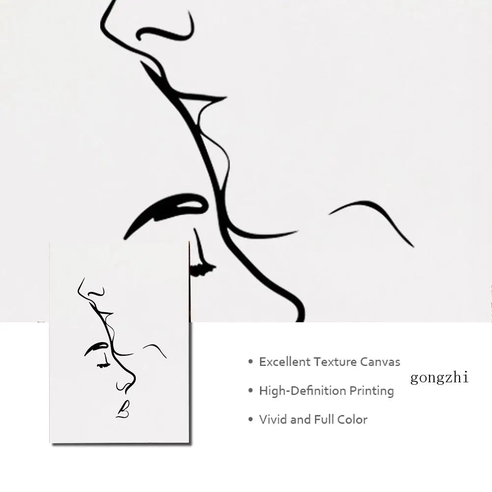 Romantische Liebhaber Minimalistische Figur Kunst Linienkunst Wandkunst Feine Kunst Leinwanddrucke Bilder Für Schlafzimmer Wohnzimmer Bürodekoration | Brehn