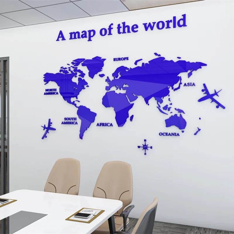 Weltkarte 3D Wandmural Kristallgespiegelte Acryl-Weltkarte Wandaufkleber für Büro Wohnzimmer Kinderzimmer kreative DIY Wohnkultur | Brehn