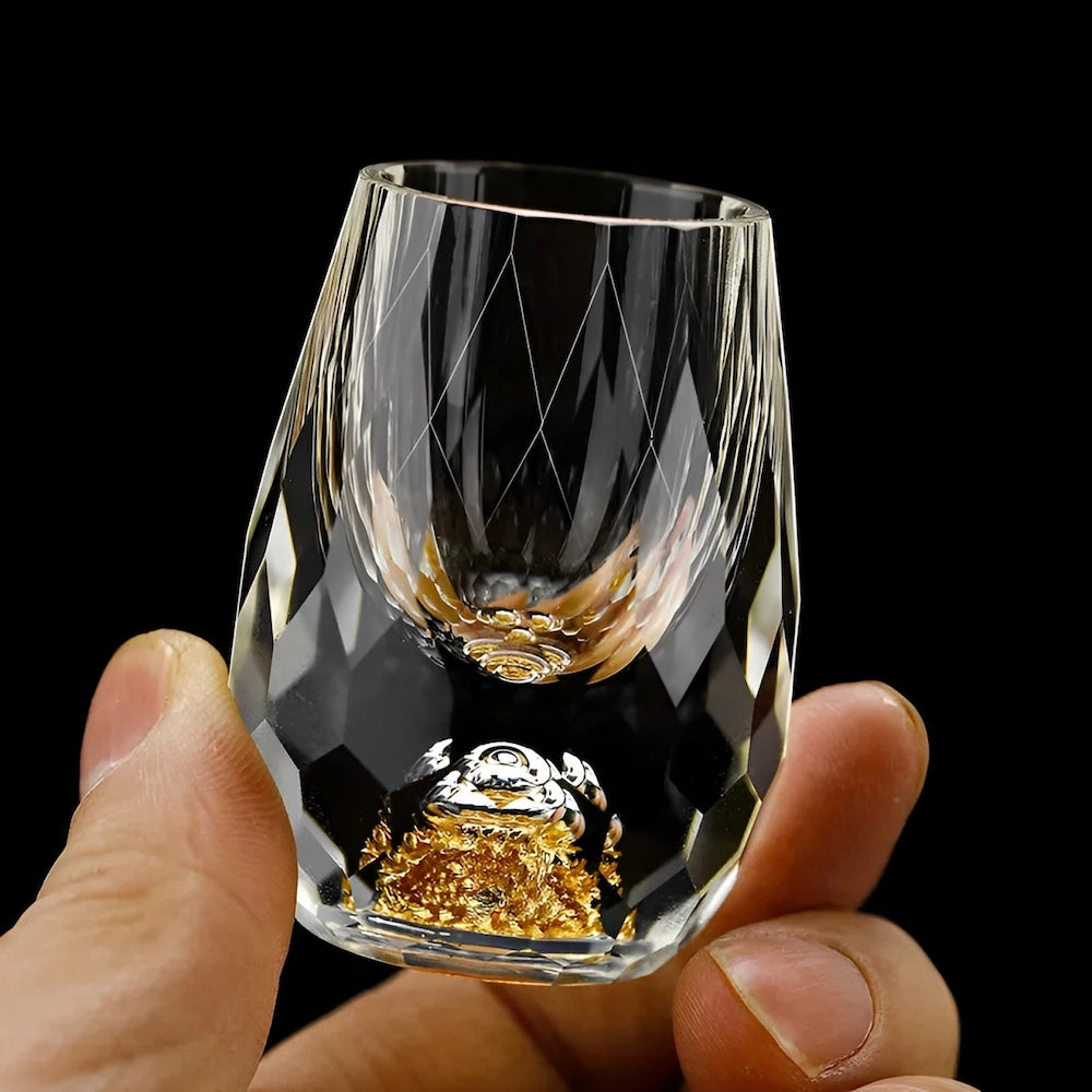 Luxuriöse Kristallgläser mit Goldflocken – Handgefertigt – Set aus 2 – Für Whisky & Premium-Getränke | Brehn